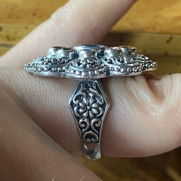 Natural Tanzanite Sapphire Sterling Silver Cocktail Ring Size 7 - Picture 3 of 9